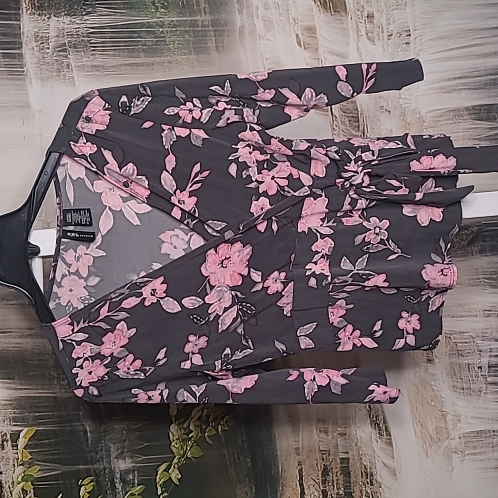 Mix IT Stretch Womens Large casual dressy long sleeve floral blouse faux wrap